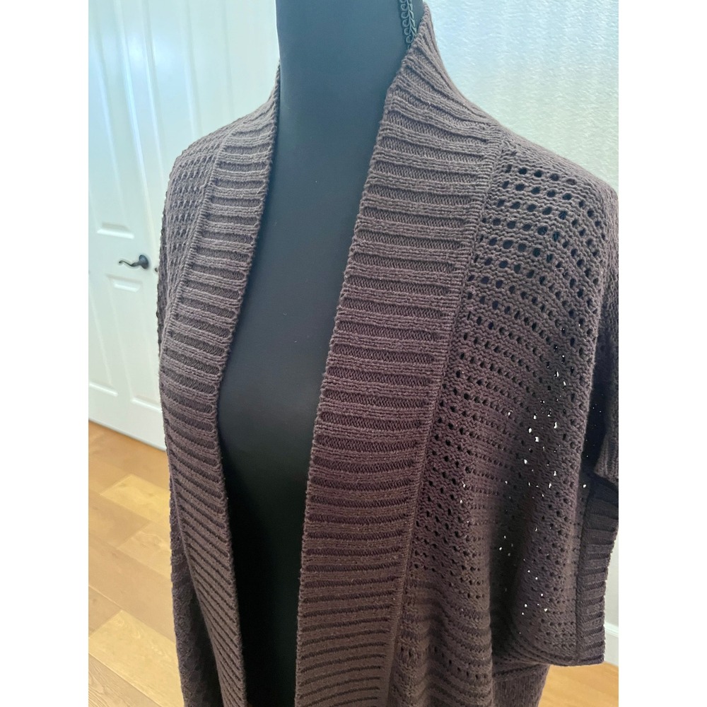 Coldwater Creek 2X Chocolate Brown Knit Cardigan Open Front Short Sleeve 20 22